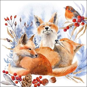 Ambiente Christmas Napkin 33 Centimeter Winter Foxes and Robin Pack of 20
