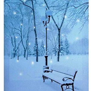 Christmas Canvas LED Large Print with Lights Festive Wall Art 40cm x 30cm Decorations (Winter Scene - Snowy Bench)
