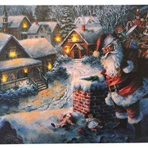 Garden Market Place Father Christmas Against The Chimney Christmas Picture Print With LED Lights