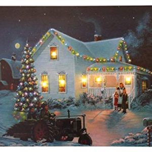Garden Market Place Festive Tractor and Christmas Tree Christmas Picture Print With LED and Fibre Optic Lights