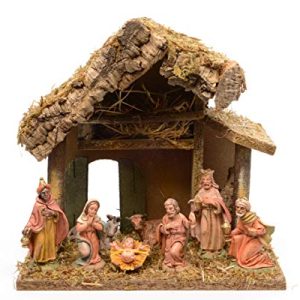 Kaemink Tabletop Christmas Nativity Scene - Stable with 8 Polyresin Nativity Figures - 27cm