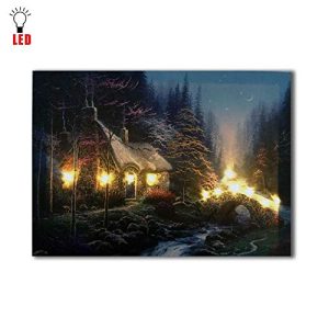 Led Canvas Printing Beautiful Printing Fairy Tale Cabin Night Wall Picture Hd Canvas Oil Painting Light Up Wall Art Decoration|Battery Powered 30x40cm