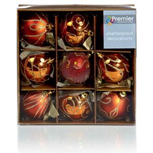 Set of Nine Copper Christmas Tree Baubles (6cm) by Premier Decorations