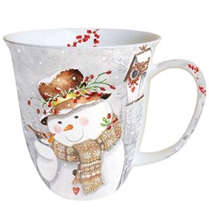Ambiente Christmas Mug Snowman Holding Robin Mug 0.4L Fine Bone China