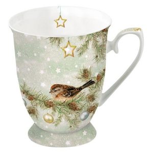 Ambiente Christmas Mug The Season Green Bird Mug 0.25L Fine Bone China
