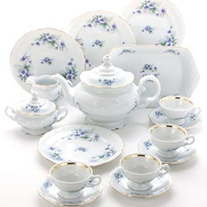 Wawel Tea with Grace European 16-Piece Fine China Tea Set for Children (Violet) - Service for Four